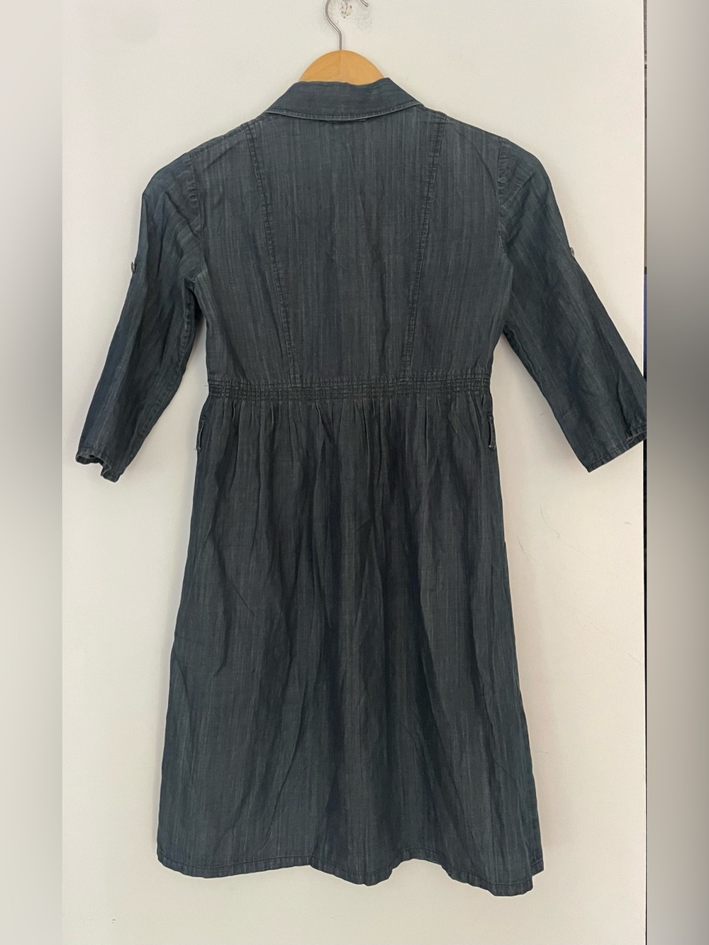 Theory Chambray Shirt Dress 100% Cotton | Slate Blue Utility Midi Dress - Picture 3 of 8